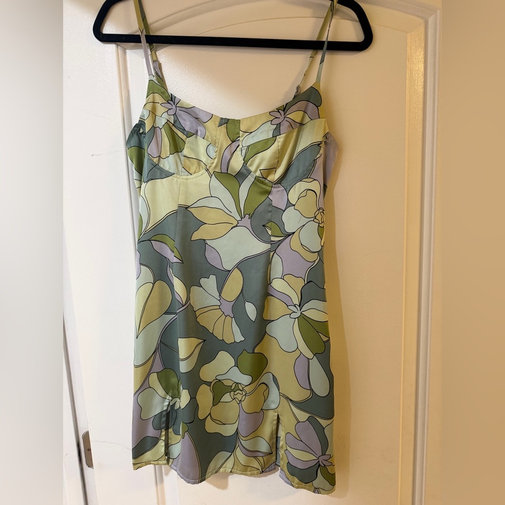 Floral Green and lavender Satin Slip Dress